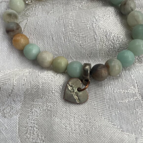 Amazonite stretch bead bracelet with a heart charm. Healing Bracelet  20 g - Picture 2 of 3